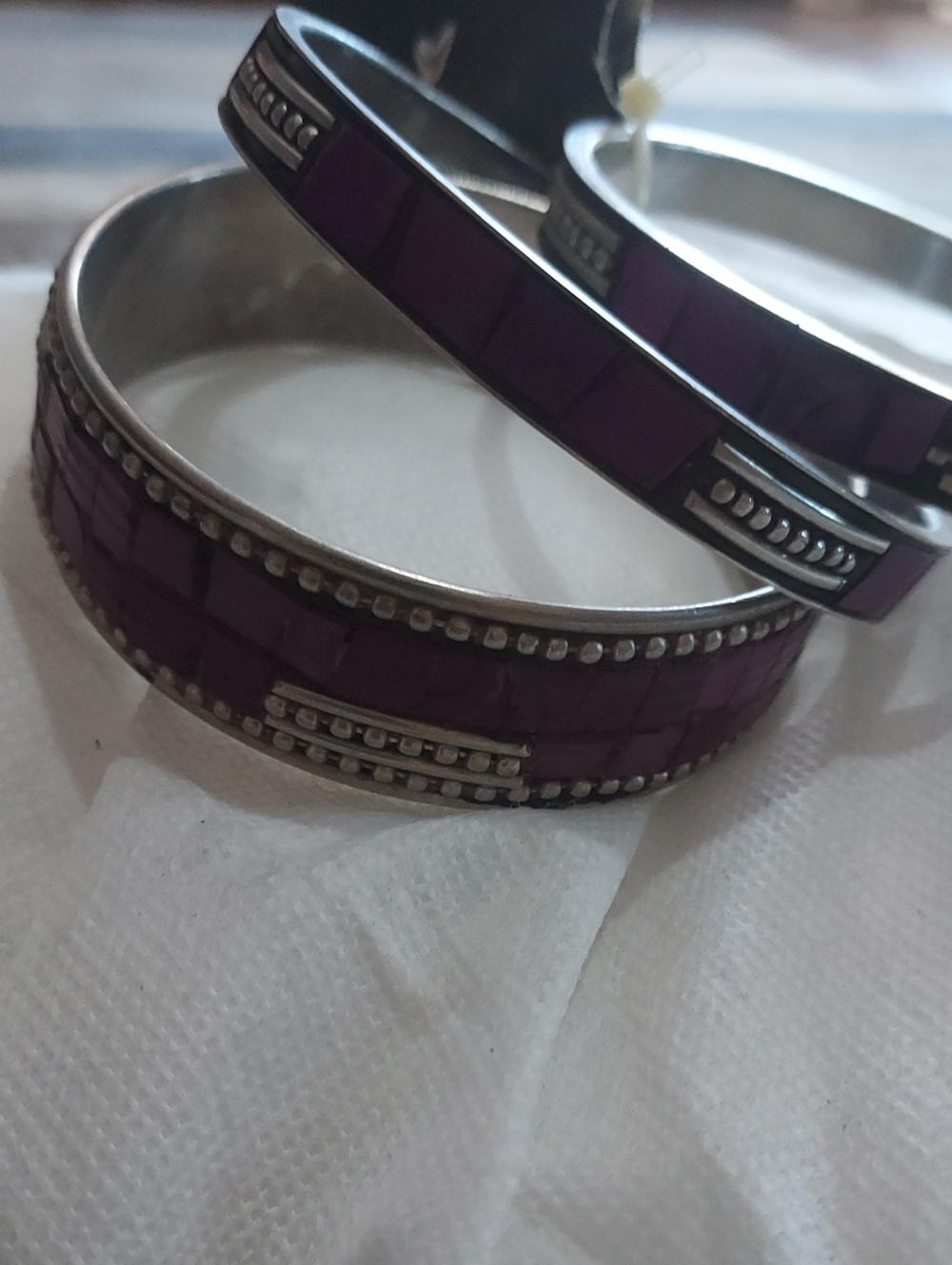 Purple Inlay Hinged Bangle Bracelet Set - Women Accessories